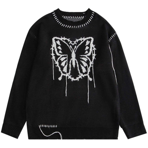 Butterfly Pattern Knitted Sweater - Anagoc