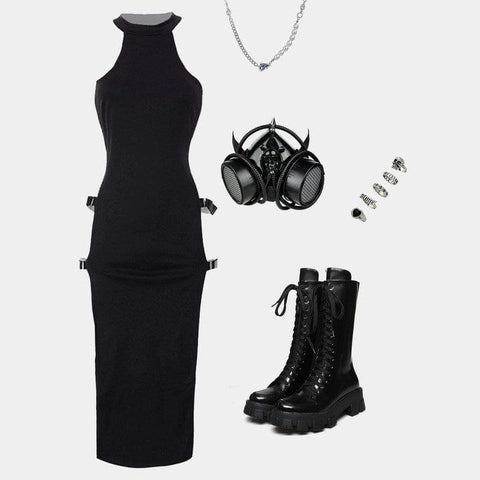 Hollow Side Slit Dress - Anagoc