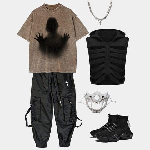 Dark Shadow Portrait Graphic Washed Tee - Anagoc