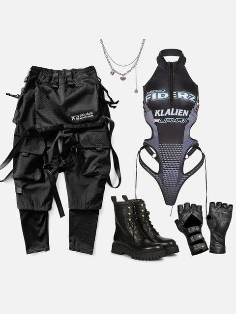 [Pre order] Zip Up Hollow Patchwork Jumpsuit - Anagoc