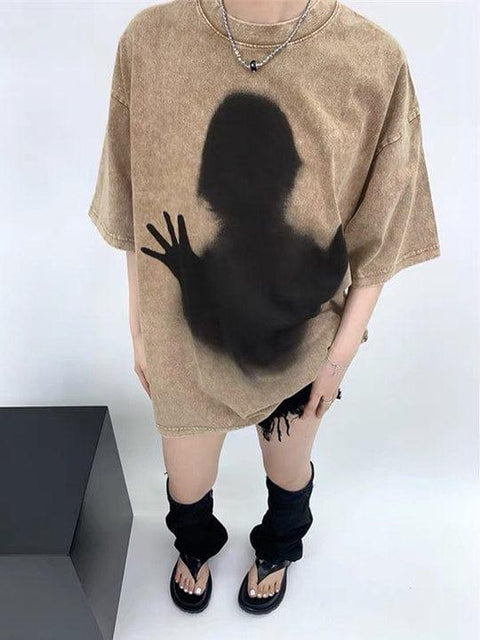 Dark Shadow Portrait Graphic Washed Tee - Anagoc