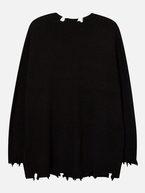 Irregular Ripped Skeleton Zipper Chain Knit Sweater - Anagoc