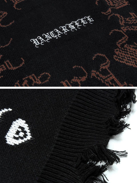 Dark Ripped Skeleton Letters Print Oversized Sweater - Anagoc