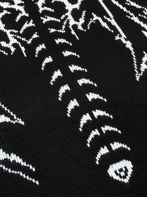 Dark Ripped Skeleton Letters Print Oversized Sweater - Anagoc