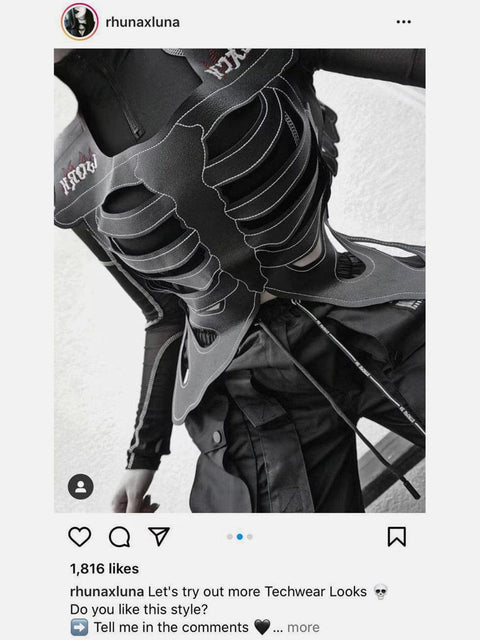 Techwear Embroidery Skeleton PU Vest - Anagoc