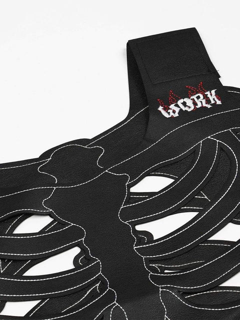 Techwear Embroidery Skeleton PU Vest - Anagoc