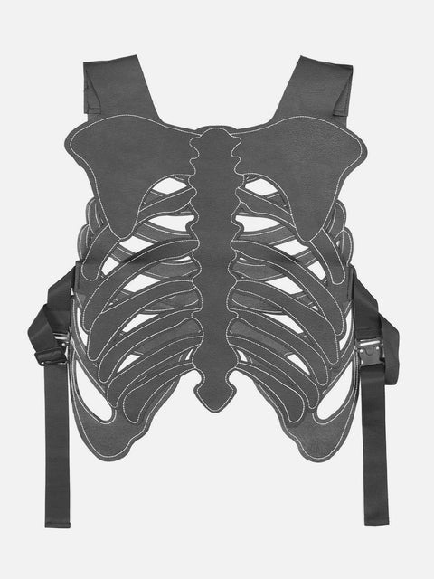Techwear Embroidery Skeleton PU Vest - Anagoc