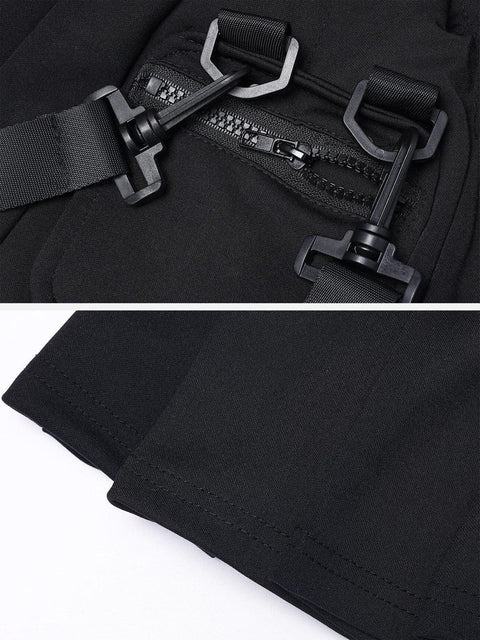 Techwear Personality Belt High Waist Pleated Skirt - Anagoc
