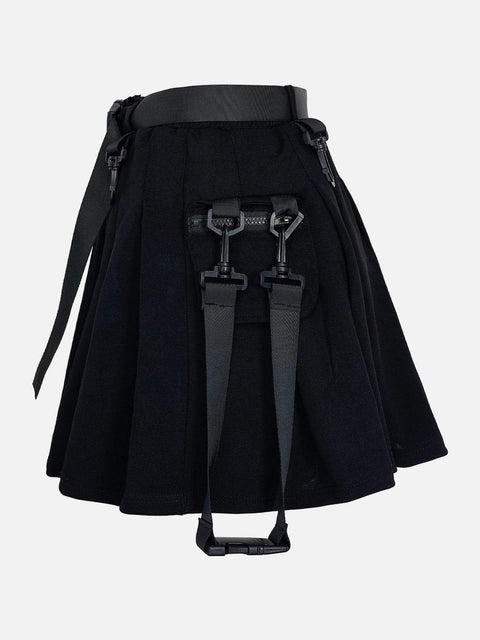 Techwear Personality Belt High Waist Pleated Skirt - Anagoc
