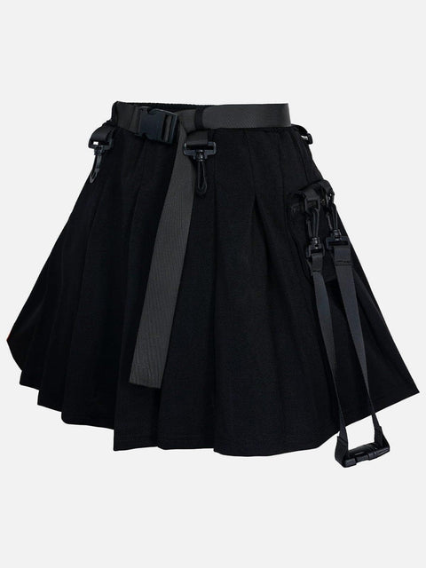 Techwear Personality Belt High Waist Pleated Skirt - Anagoc