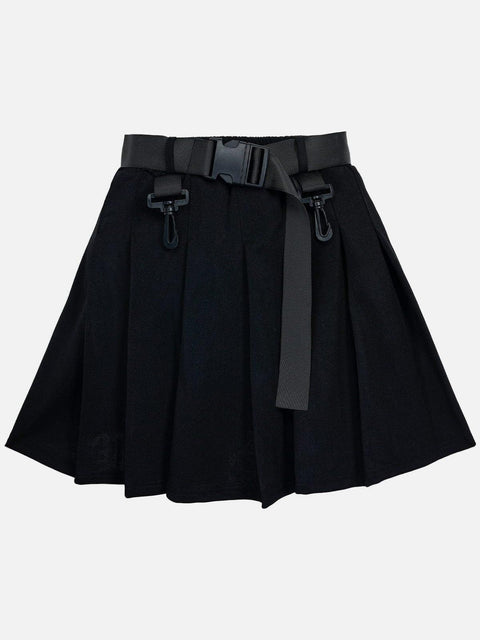 Techwear Personality Belt High Waist Pleated Skirt - Anagoc