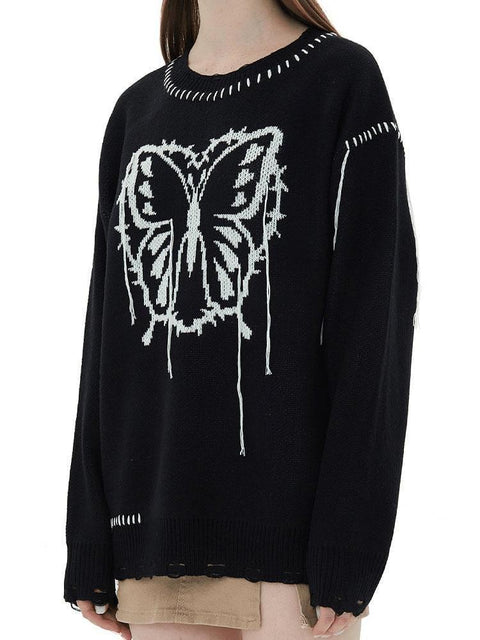 Butterfly Pattern Knitted Sweater - Anagoc