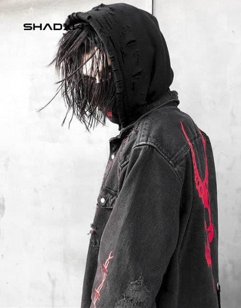 Punk Black Denim Jacket - Anagoc