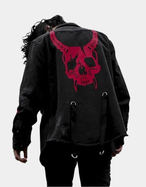 Punk Black Denim Jacket - Anagoc