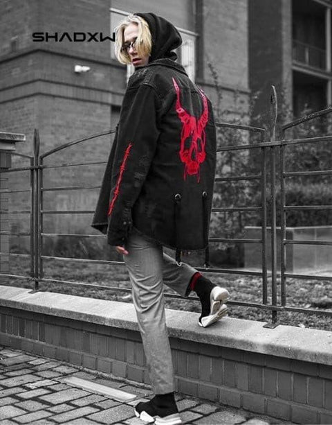 Punk Black Denim Jacket - Anagoc