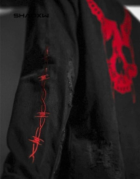 Punk Black Denim Jacket - Anagoc