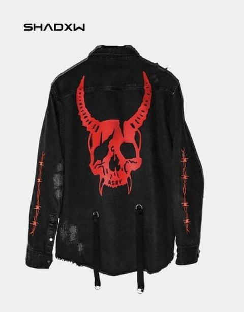 Punk Black Denim Jacket - Anagoc