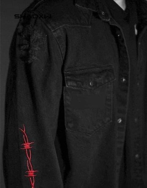 Punk Black Denim Jacket - Anagoc