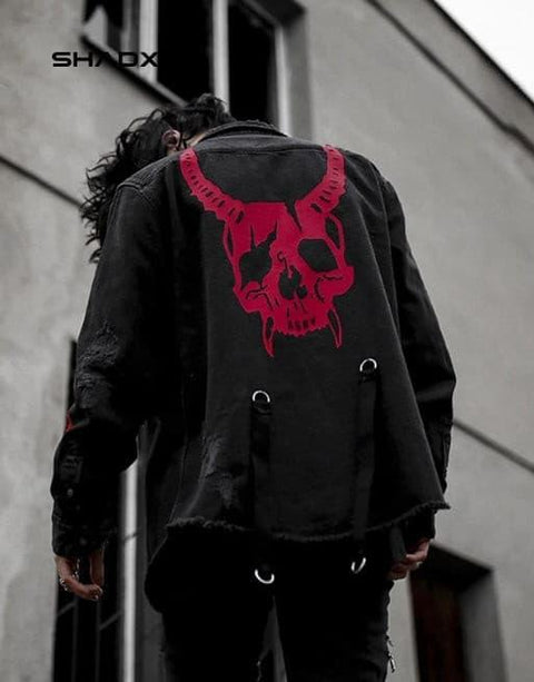 Punk Black Denim Jacket - Anagoc