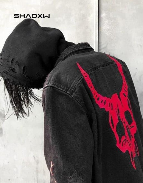 Punk Black Denim Jacket - Anagoc