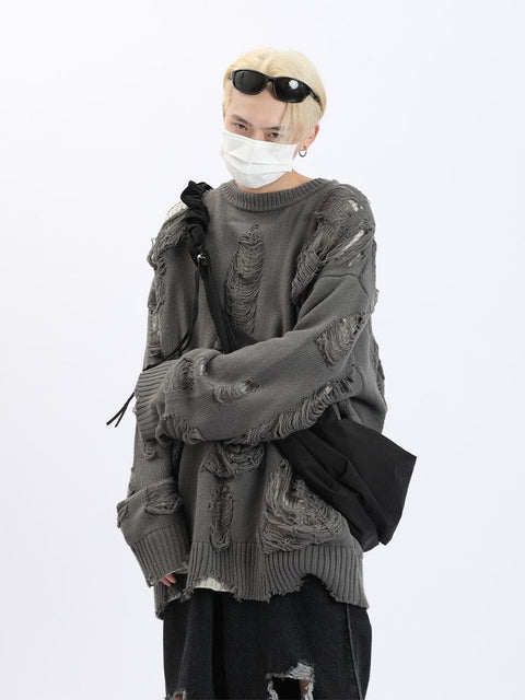 ANAGOC Ripped Hole Fake Two Piece Sweater